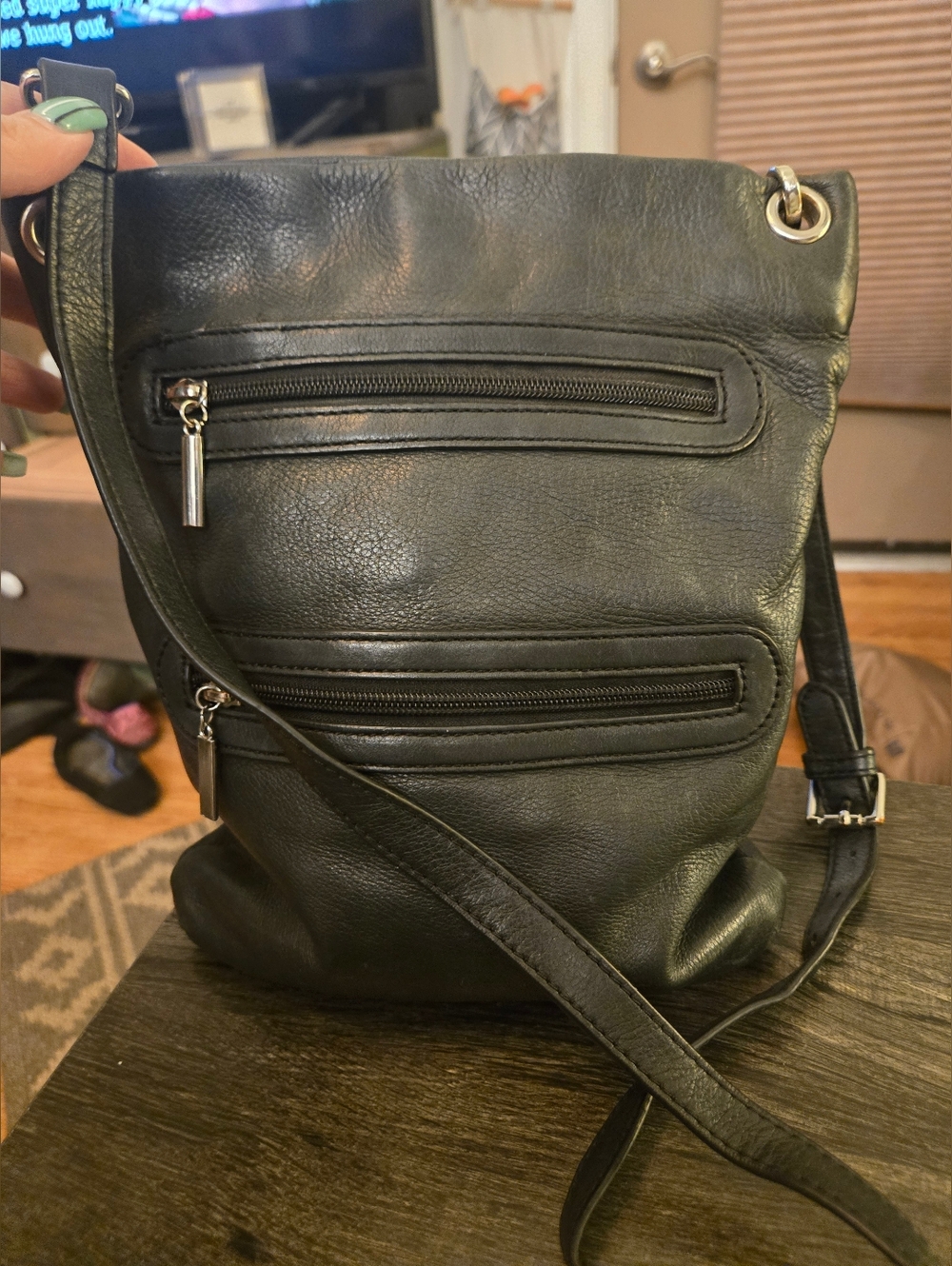 Margot Black Leather Crossbody Bag